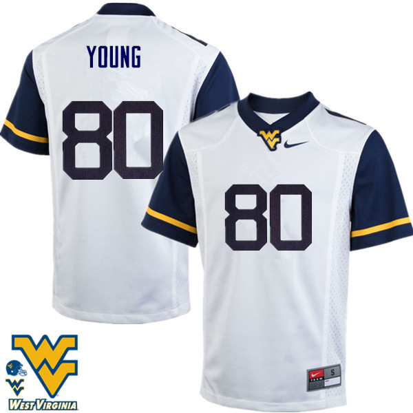 Men #80 Jonn Young West Virginia Mountaineers College Football Jerseys-White